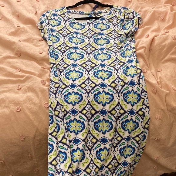 Hatley Nellie Short Sleeve Mini Mixed Flower Dot Print Zip Back Stretch Dress - Picture 1 of 3